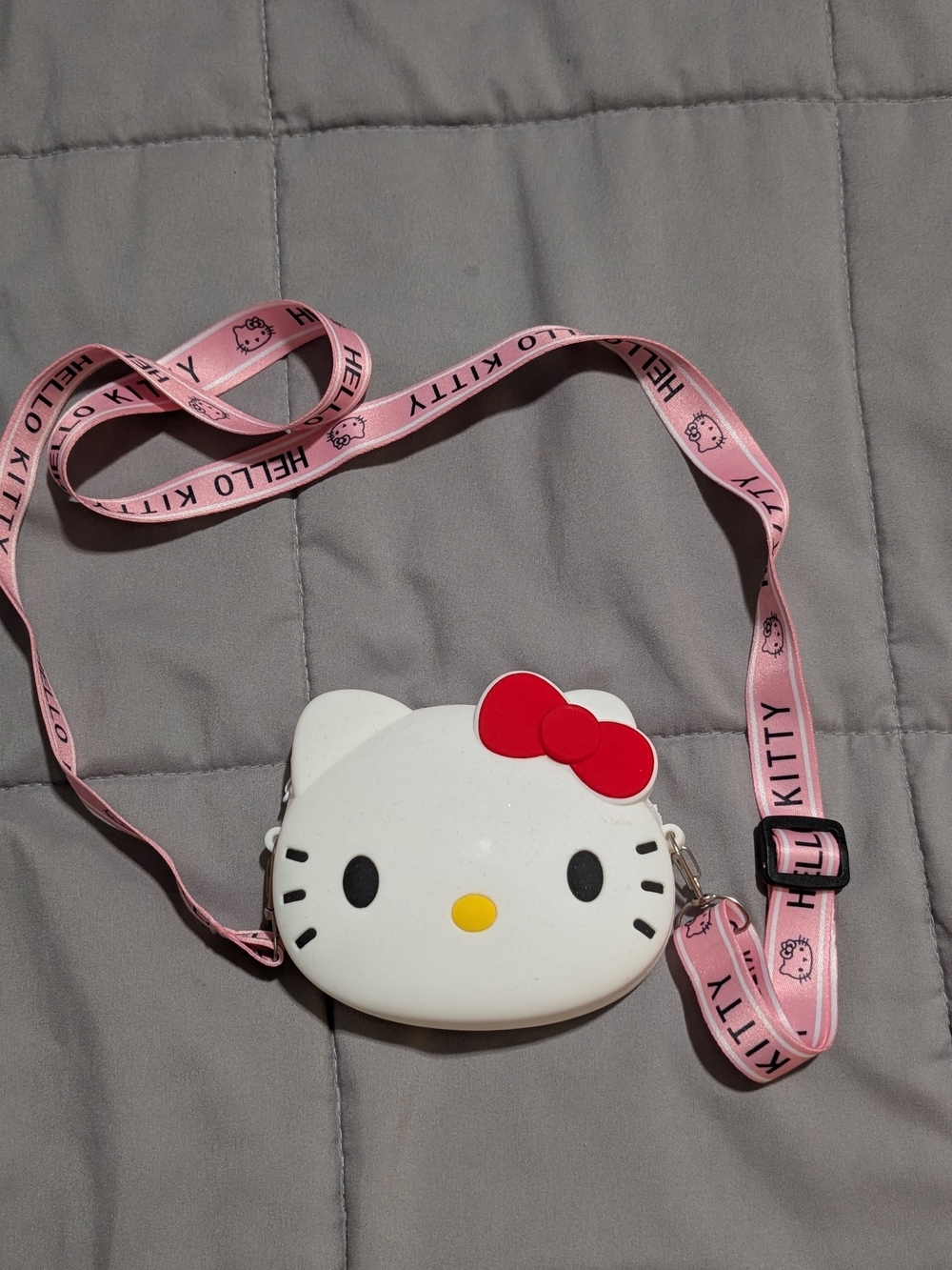Hello Kitty White Face Crossbody Bag with Red Bow and Pink Strap